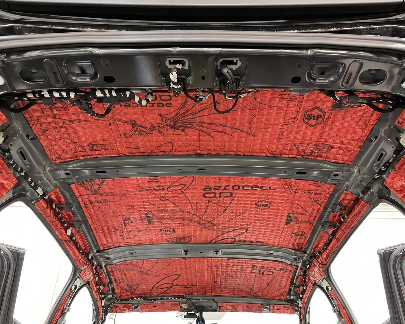Roof insulated with StP material before the headliner returns