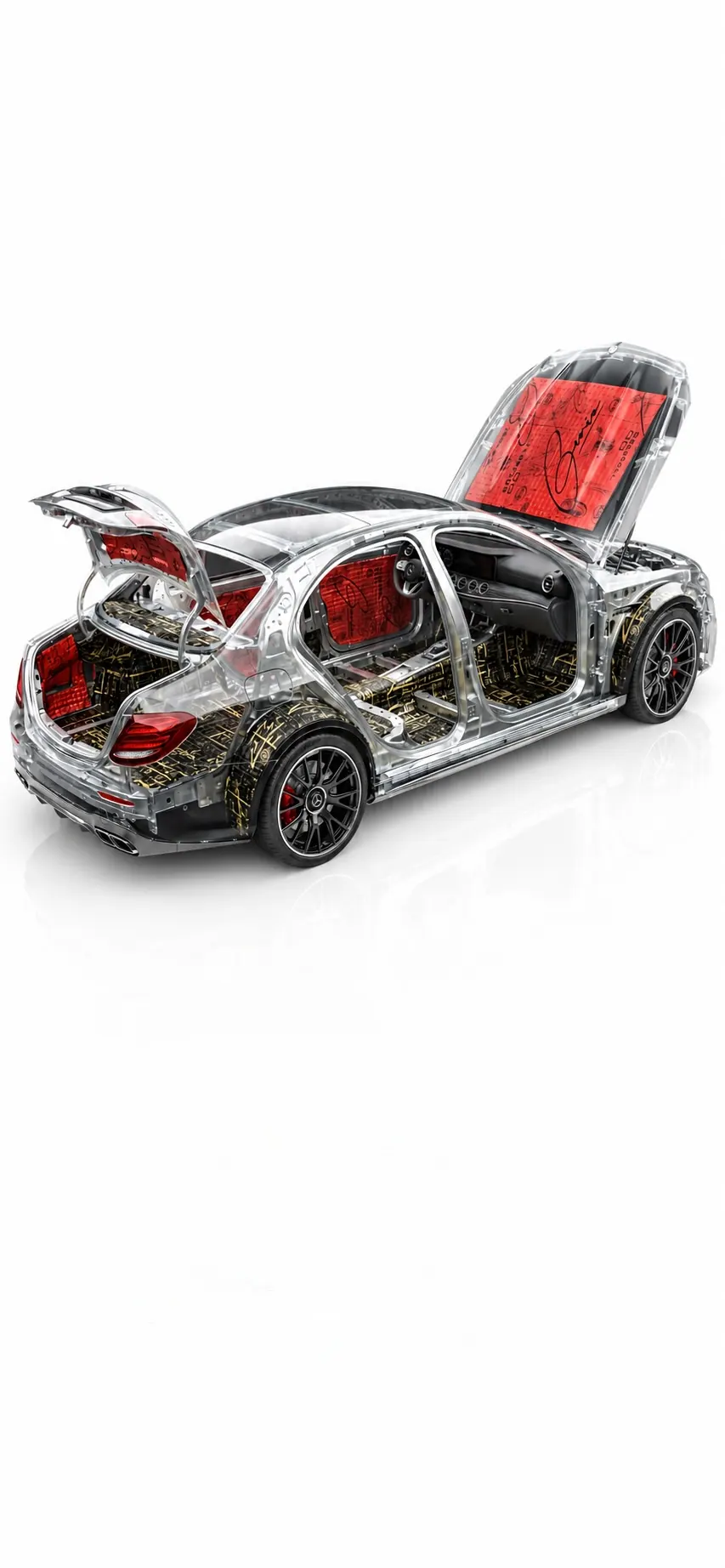StP Timurshop — cutaway Mercedes revealing StP sound insulation